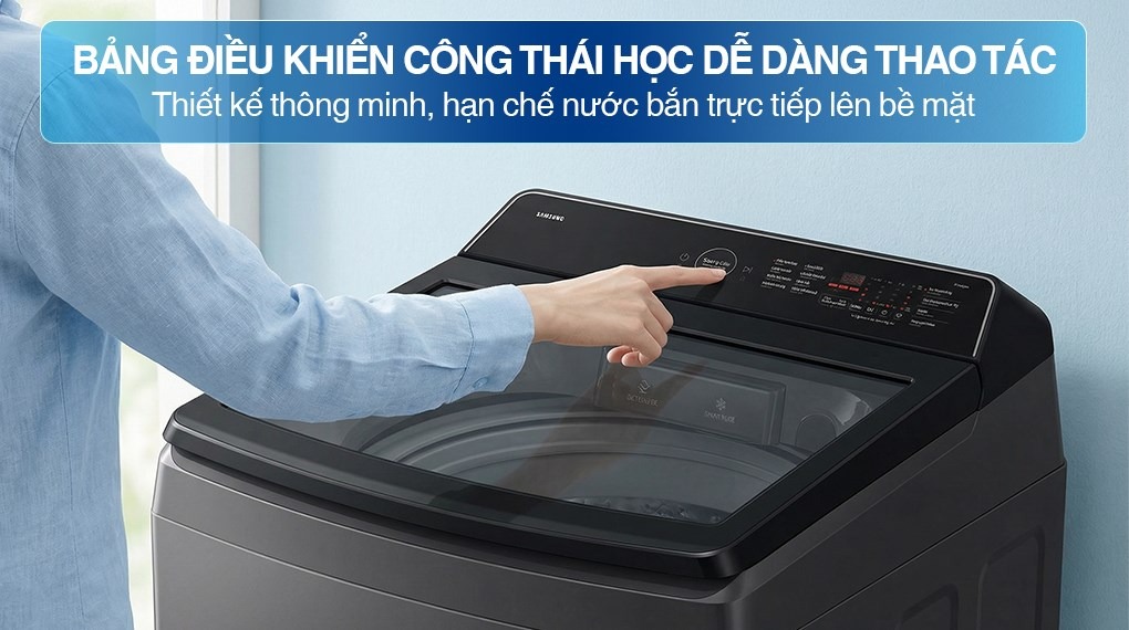 Máy giặt Samsung Cửa Trên WA40F95E4CSV 9.5kg với bảng điều khiển thiết kế thông minh giúp hạn chế nước văng vào tăng tuổi thọ của máy 